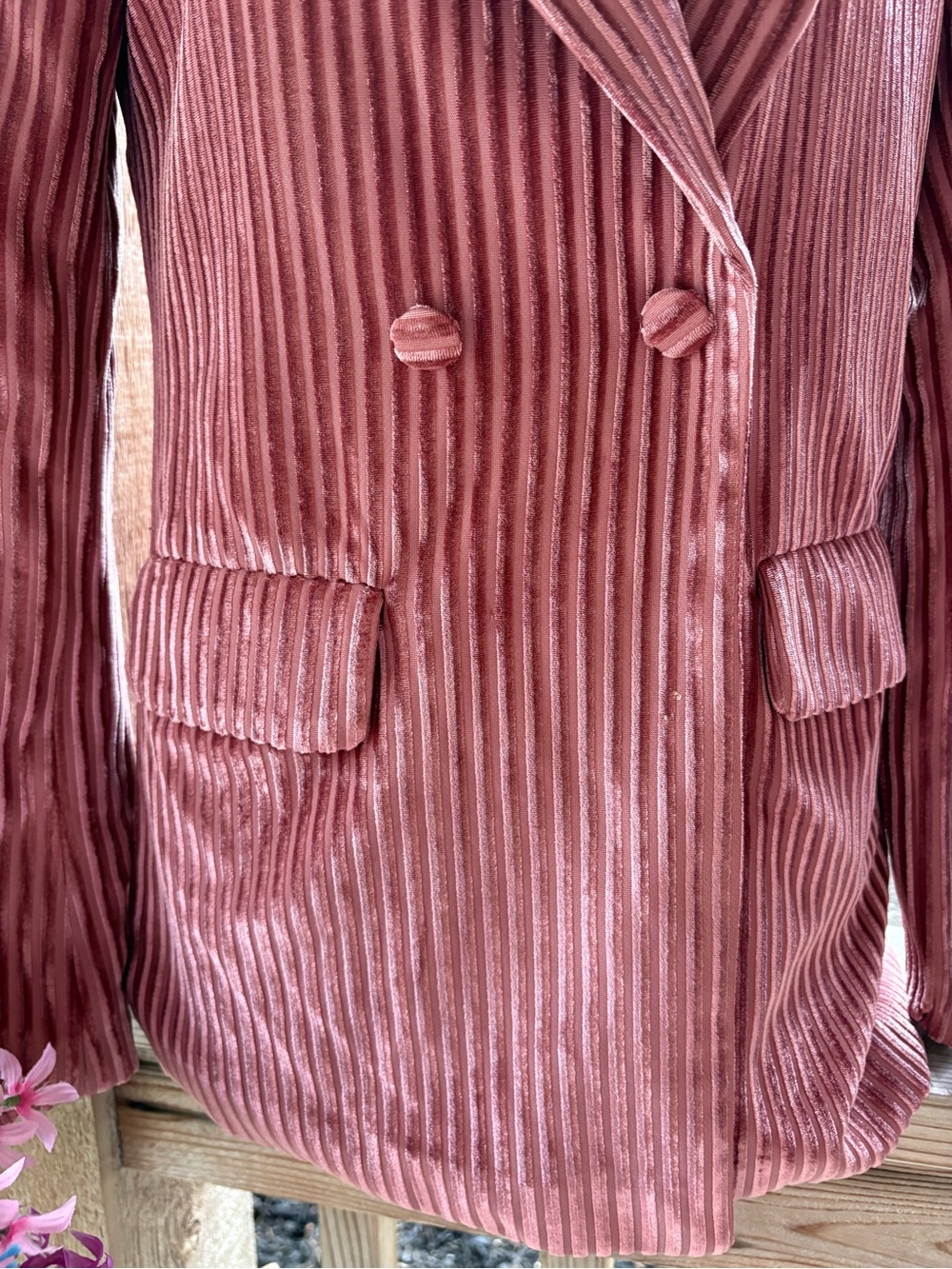 Nasty Gal Collection Pink Crushed Velvet Ribbed Double Breasted Lined Blazer NWT - Picture 5 of 10